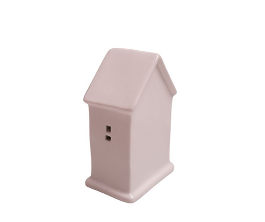 Domek LED biały, złote choinki 12 cm