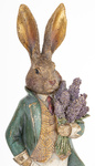 Figurka Królik ON/ONA złocone beżowa suknia/zielony frak z bukietem kwiatów 53 cm 1 sztuka