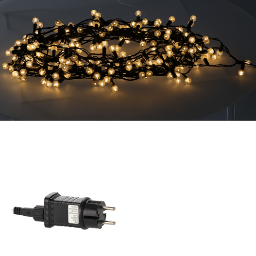 Lampki zewnętrzne/wewnętrzna 200 LED kulki ciepły biały 16 + 3m zasilania
