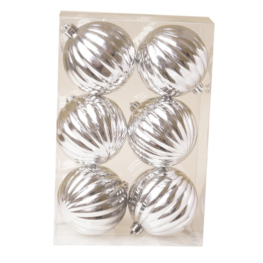 Bombki srebrne plisowane 6sztuk 8cm