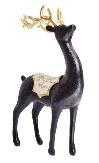 Figurka renifer czarny stojący ze złotym porożem