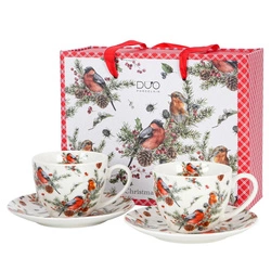 Filiżanki 2 sztuki ze spodkami Ptaszki na gałęzi 280 ml w pudełku