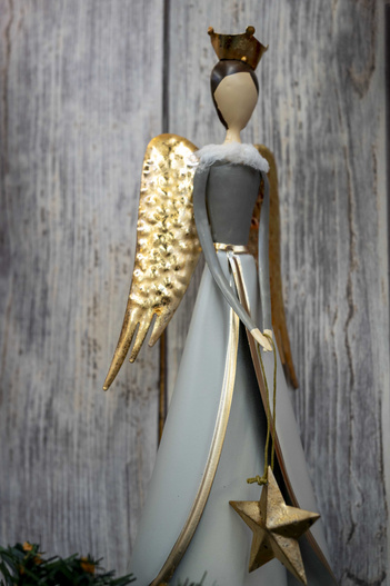 Anioł metalowy beżowy, złota gwiazdka 37,5cm