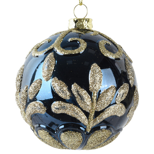 Bombka 1 sztuka 8cm granatowa złoty wzór połysk/mat 2wzory