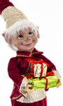Elf aksamit czerwony stojący z prezentami 72cm
