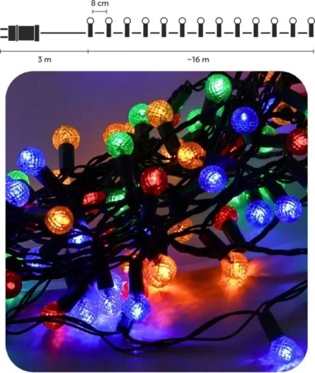 Lampki zewnętrzne/wewnętrzna 200 LED kulki multicolor 16 + 3m zasilania