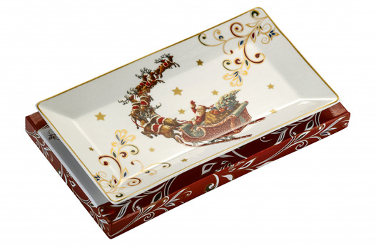 Patera prostokątna Mikołaj w saniach złote ranty 25,5x14cm