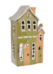 Domek holenderski na T-light groszkowy z kremowym dachem