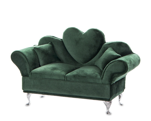 Szkatułka aksamit kanapa ciemno zielona serce 15x25x10cm