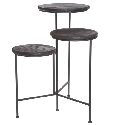 Kwietnik metalowy czarny 3-poziomowy blat ciemny brąz 67 cm