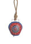 Zawieszka dzwon metalowy czerwony wzór mandala 11cm sznur jutowy