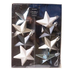 Bombki gwiazdki niebiesko-biało-srebrne mat/połysk 6,5 cm 8 sztuk