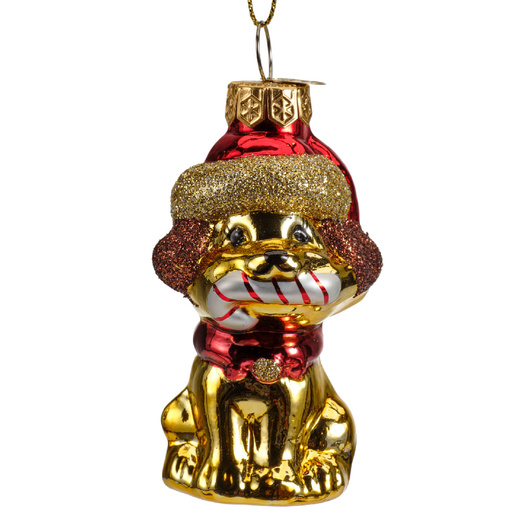 Bombka szklana 1sztuka Pies złoty/biały/brąz 3wzory 7cm