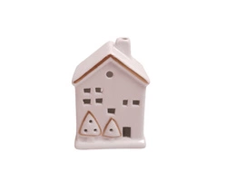 Domek LED biały, złote choinki 8,5 cm