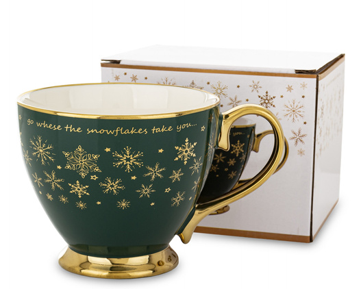 Filiżanka ceramiczna zielona 380ml złote gwiazdki, na stopce