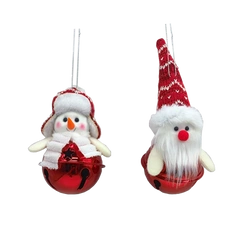 Zawieszka Bałwan/Mikołaj czerwono-białe na janczarze 12cm