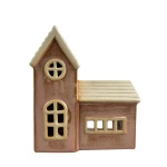 Domek na T-light ceramiczny brązowy, beżowy dach lampion świecznik 9,5x11cm