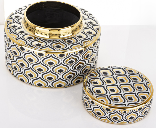 Pojemnik ceramiczny + pokrywka złoty wzór maroko 23x16cm