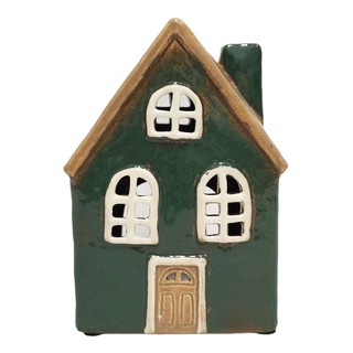 Domek T-light ceramika zielony z brązowym dachem