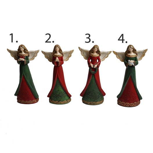 Anioł ceramiczny w zielono-czerwonej sukni 21cm