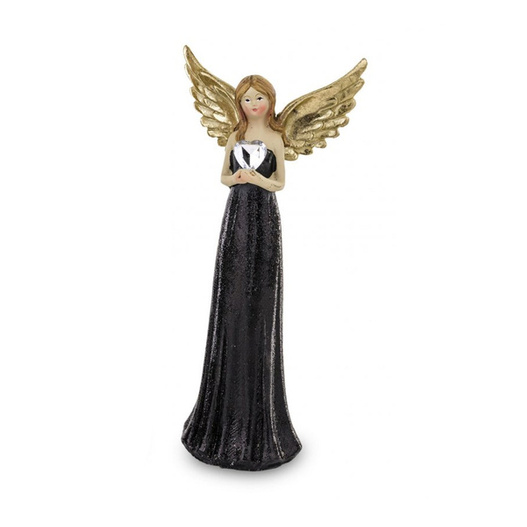 Anioł czarny ze złotymi skrzydłami i sercem 20cm