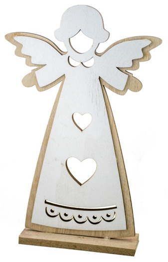 Anioł drewniany na podstawie brąz i biel 29cm