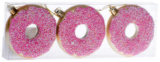 Bombki donut pączek różowy 3 sztuki 8cm