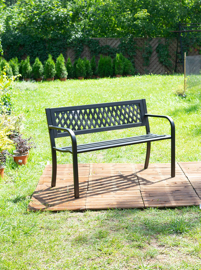 Czarna stalowa ławka ogrodowa GRANADA 119x50x75 cm