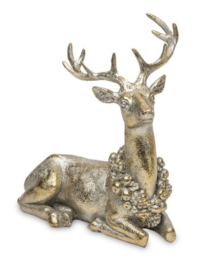 Figurka renifer ceramiczny złoty leżący 15,5cm