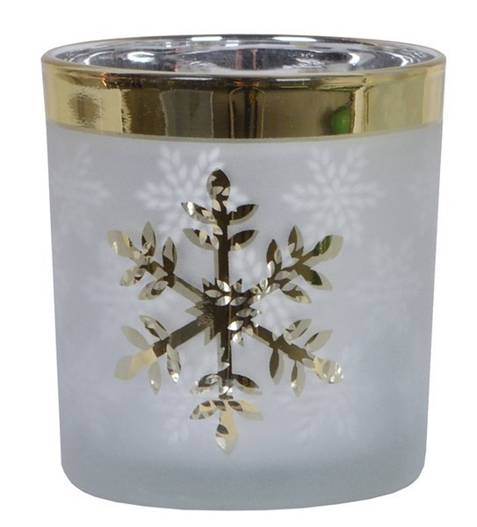 Świecznik szklanka ze złotą śnieżynką 12,5x10cm