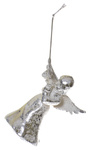 Zawieszka anioł z fletem srebrny przecierany 9cm